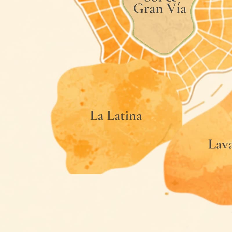 Illustrated map crop showing where La Latina sits in Madrid
