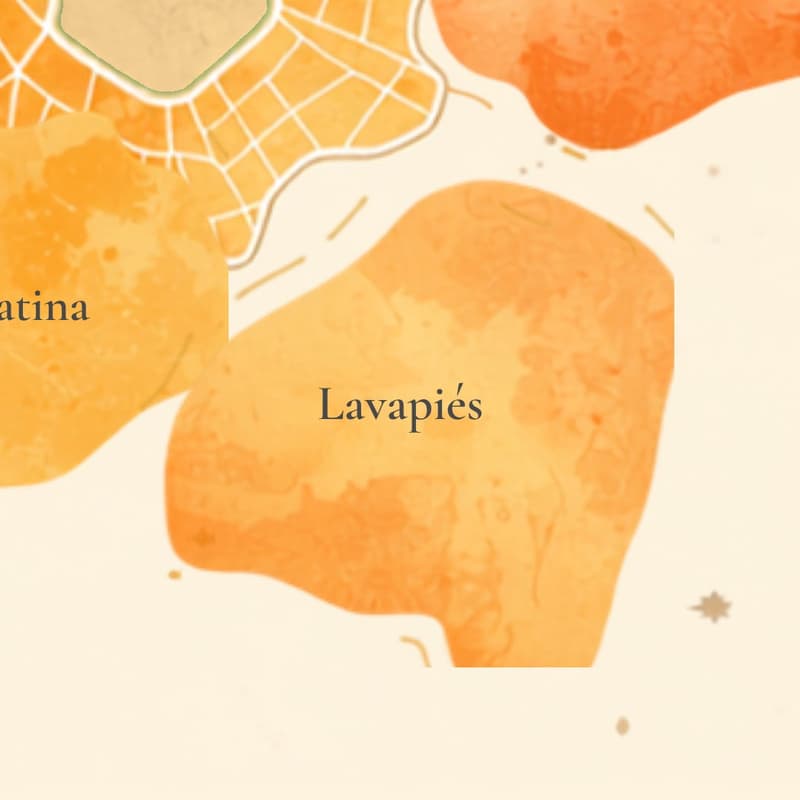 Illustrated map crop showing where Lavapiés sits in Madrid