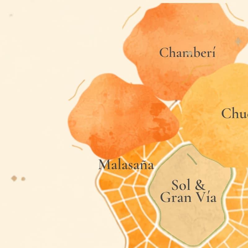 Illustrated map crop showing where Malasaña sits in Madrid